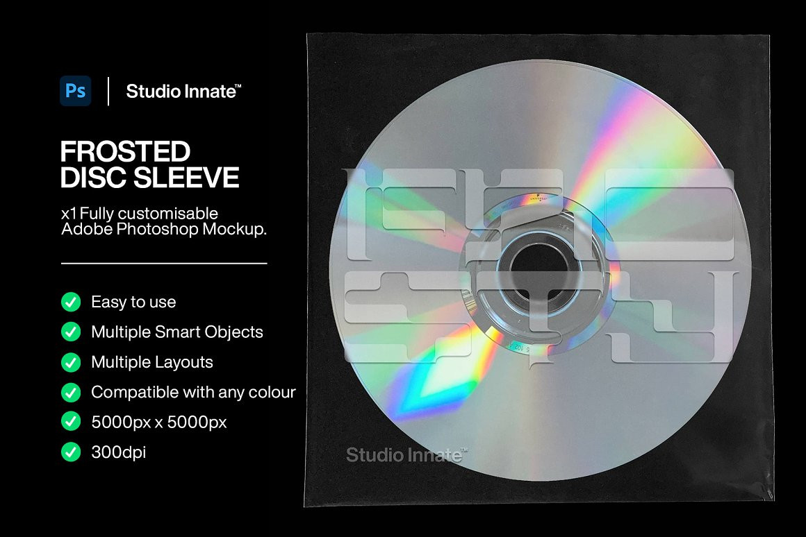 Studio Innate 潮流磨砂音乐专辑CD光盘包装纸袋贴纸设计展示贴图样机模板素材 Frosted Disc 样机素材 sucaiwan.com