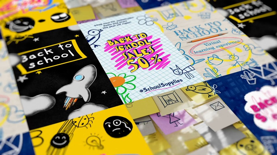 竖屏手绘涂鸦活力3D图形创意动画 Back2School Doodles Vertical Creativity 影视音频 sucaiwan.com