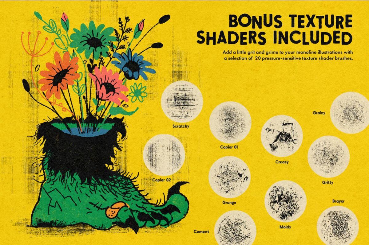 39款Monomania仿旧艺术Procreate笔刷复古砂砾纹理马克笔肌理钢笔画笔 笔刷资源 sucaiwan.com