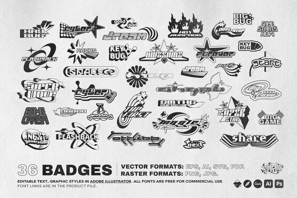 Samolevsky 240个千禧年独特Y2K流行美学矢量形状徽章图形资源包 Y2K 240 Shapes Badges Graphic Styles 图片素材 sucaiwan.com