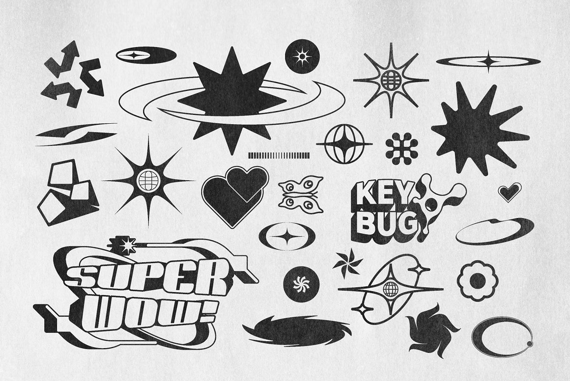 Samolevsky 240个千禧年独特Y2K流行美学矢量形状徽章图形资源包 Y2K 240 Shapes Badges Graphic Styles 图片素材 sucaiwan.com