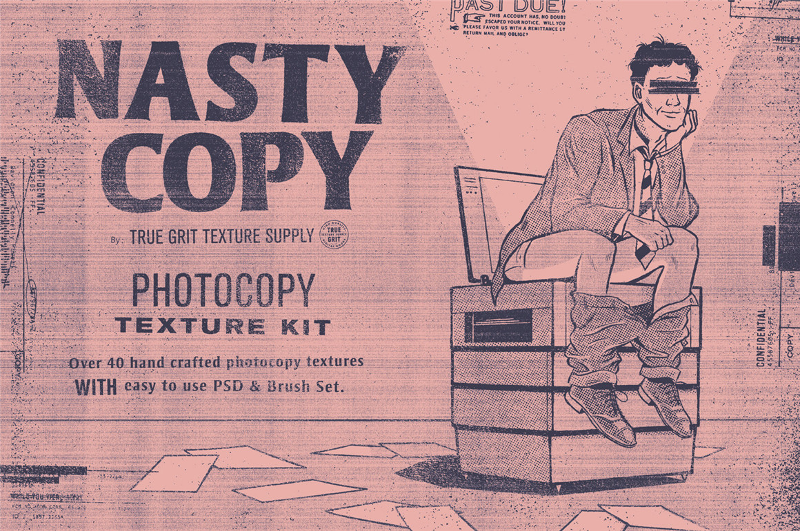 复古漫画做旧艺术损坏油墨影印砂砾纸张纹理笔刷合辑 Nasty Copy Photocopy Kit 笔刷资源 sucaiwan.com