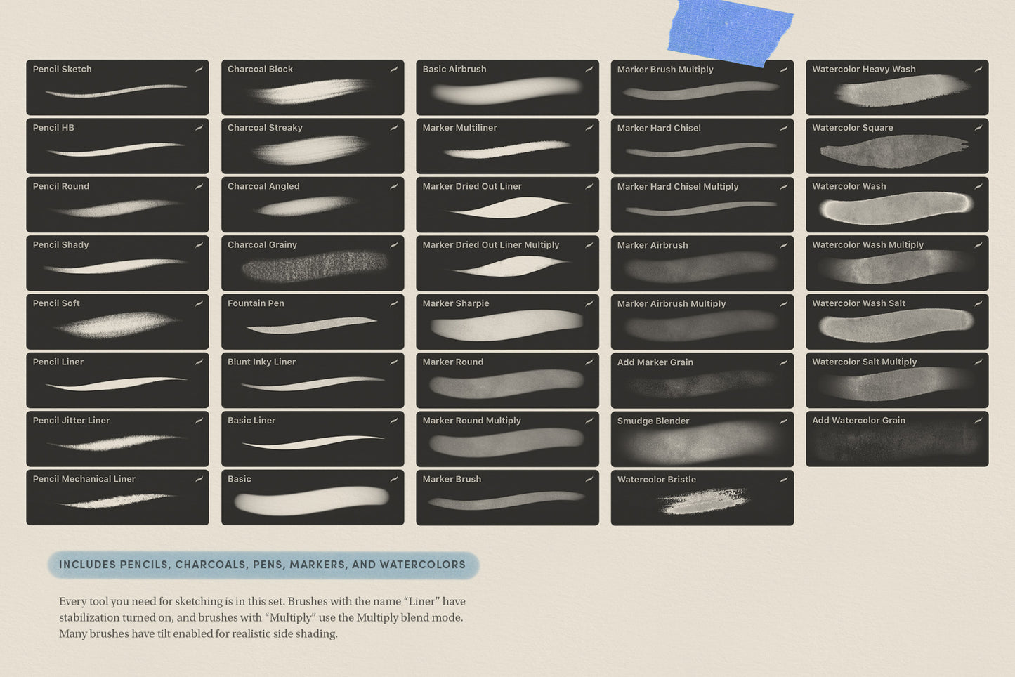 Procreate水彩速涂笔刷套装 , sucaiwan.com