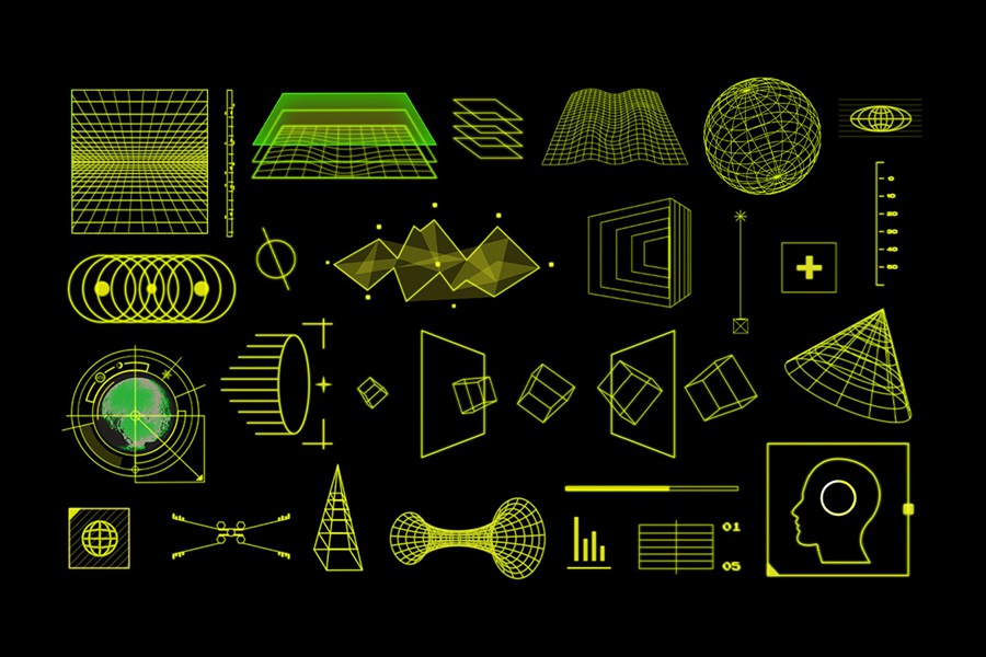 54个未来主义游戏电影数字图形复古潮流赛博宇宙飞船HUD科技元素 Retro Spaceship HUD 图片素材 sucaiwan.com