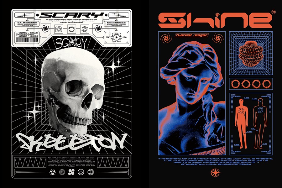 潮流酸性赛博朋克抽象艺术潮牌服装印花海报模板AI矢量设计素材 图片素材 sucaiwan.com