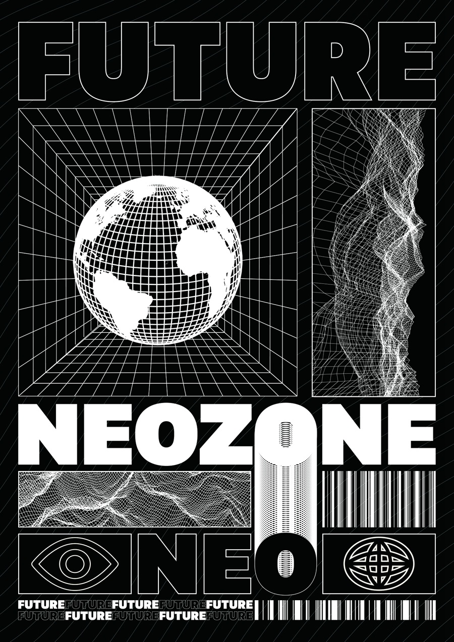 潮流酸性赛博朋克抽象艺术潮牌服装印花海报模板AI矢量设计素材 图片素材 sucaiwan.com