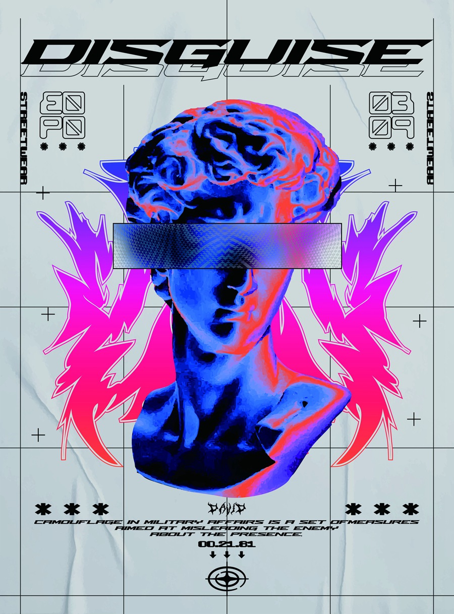 潮流酸性赛博朋克抽象艺术潮牌服装印花海报模板AI矢量设计素材 图片素材 sucaiwan.com