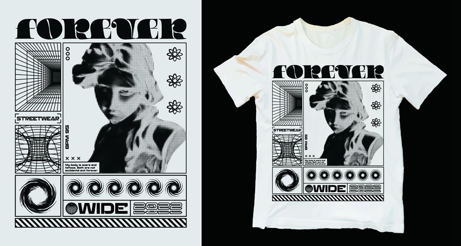 潮流酸性赛博朋克抽象艺术潮牌服装印花海报模板AI矢量设计素材 图片素材 sucaiwan.com