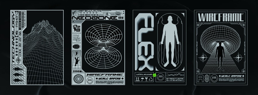 潮流酸性赛博朋克抽象艺术潮牌服装印花海报模板AI矢量设计素材 图片素材 sucaiwan.com