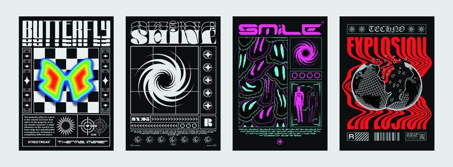 潮流酸性赛博朋克抽象艺术潮牌服装印花海报模板AI矢量设计素材 图片素材 sucaiwan.com