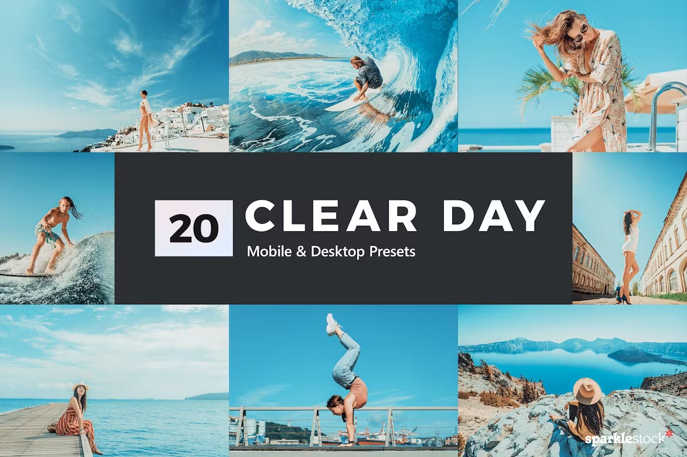 清澈蓝色动漫天空摄影后期Lightroom预设及电影调色LUT预设 20 Clear Day Lightroom Presets und LUTs 插件预设 sucaiwan.com