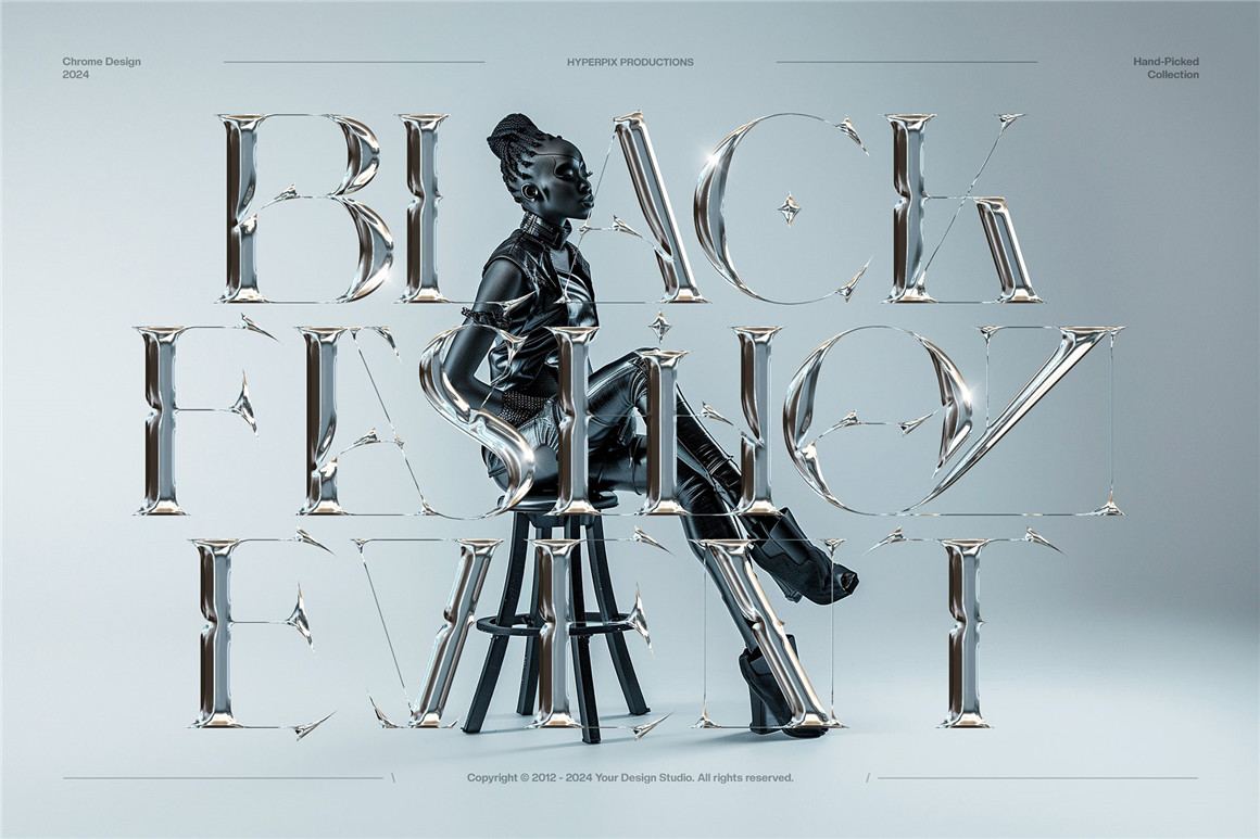 逼真金属酸性镀铬光泽3D立体图形抽象艺术PSD模板 Realistic Metal Chrome Text Effect Vol.9 图片素材 sucaiwan.com