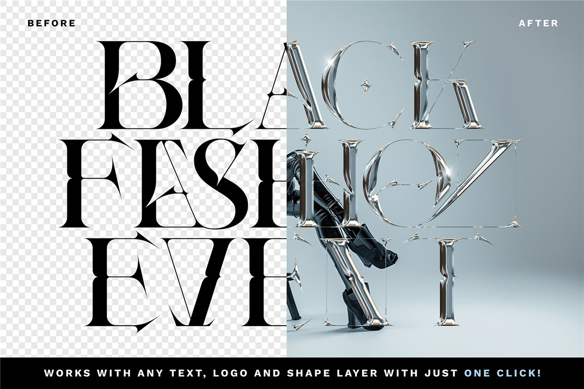 逼真金属酸性镀铬光泽3D立体图形抽象艺术PSD模板 Realistic Metal Chrome Text Effect Vol.9 图片素材 sucaiwan.com