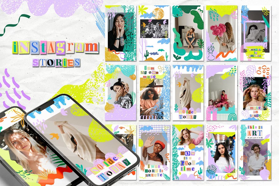 时尚彩色手绘剪贴画纸质信件海报无缝图案字母阿拉伯数字社交媒体拼贴/幼儿园/服装纺织/产品包装/手机壳/AI矢量PNG设计图形 Masterpiece collage creator , sucaiwan.com