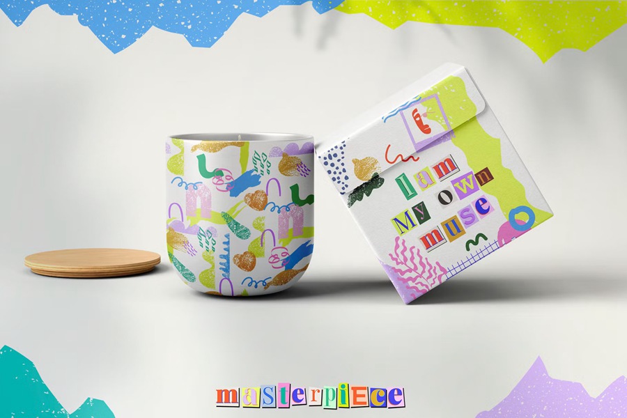 时尚彩色手绘剪贴画纸质信件海报无缝图案字母阿拉伯数字社交媒体拼贴/幼儿园/服装纺织/产品包装/手机壳/AI矢量PNG设计图形 Masterpiece collage creator , sucaiwan.com