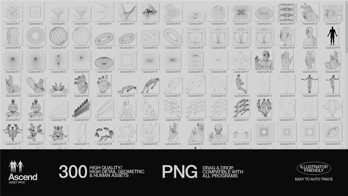 300款潮流科技感人体部位器官几何线框图海报设计纹理AI矢量设计素材 ASCEND / Graphics Asset Pack , sucaiwan.com