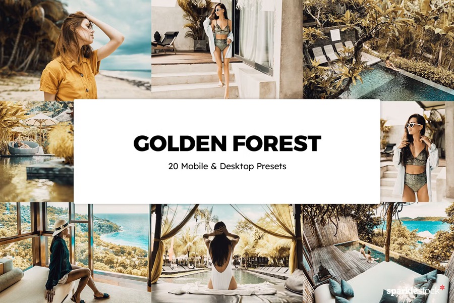 金黄色调森林旅行摄影后期Lightroom预设及电影调色LUT预设 20 Golden Forest Lightroom Presets & LUTs 插件预设 sucaiwan.com