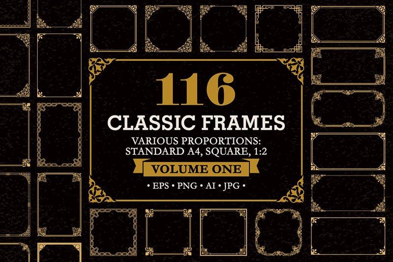 116个欧式花边边框矢量素材，AI PNG格式 图片素材 sucaiwan.com