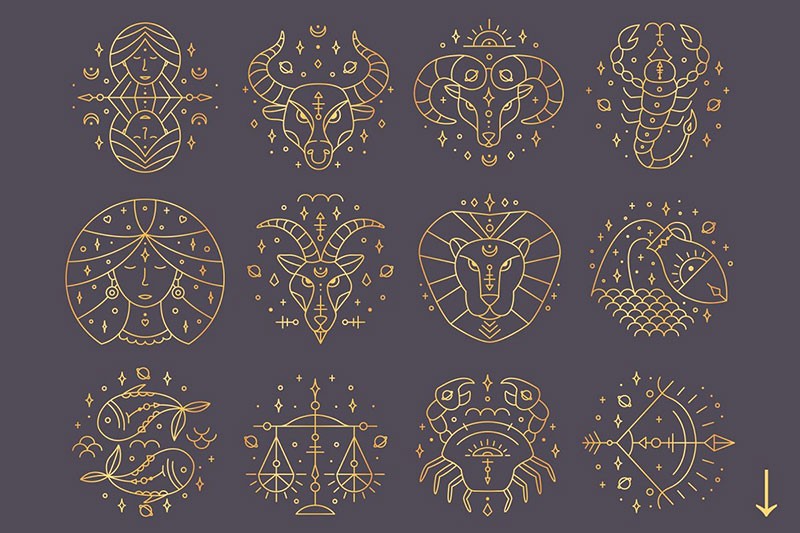 12星座符号图案矢量素材，AI PNG格式 图片素材 sucaiwan.com