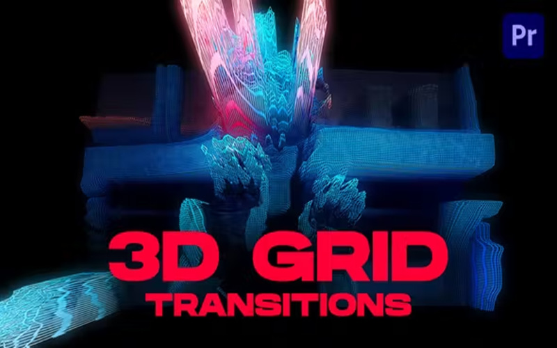 PR模板-24种3D网格像素线条动画转过渡素材 3D Grid Transitions 影视音频 sucaiwan.com