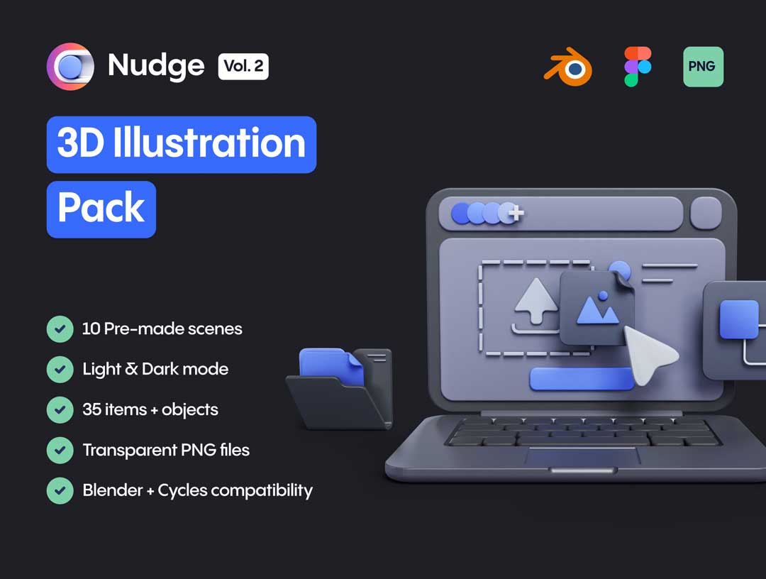Published 高分辨率深蓝色质感办公工具3D图标插图 Nudge Vol.2 – 3D Illustration 图标素材 sucaiwan.com