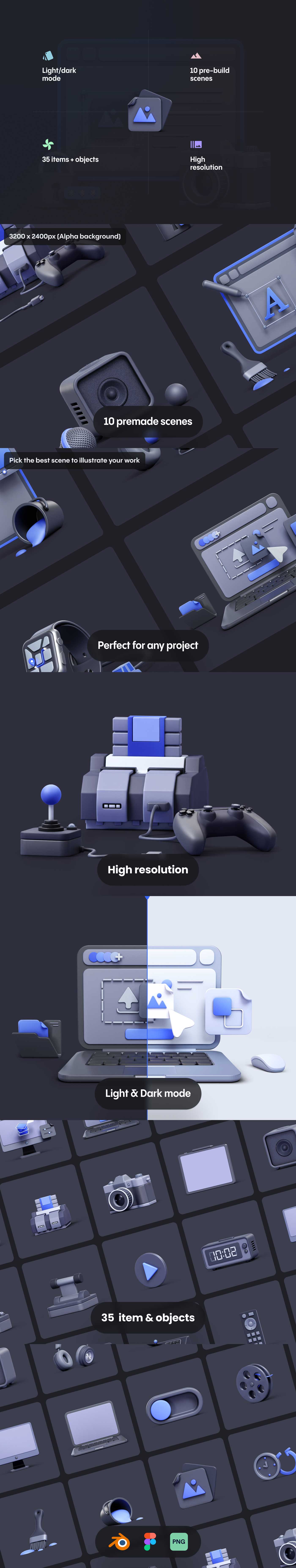 Published 高分辨率深蓝色质感办公工具3D图标插图 Nudge Vol.2 – 3D Illustration 图标素材 sucaiwan.com
