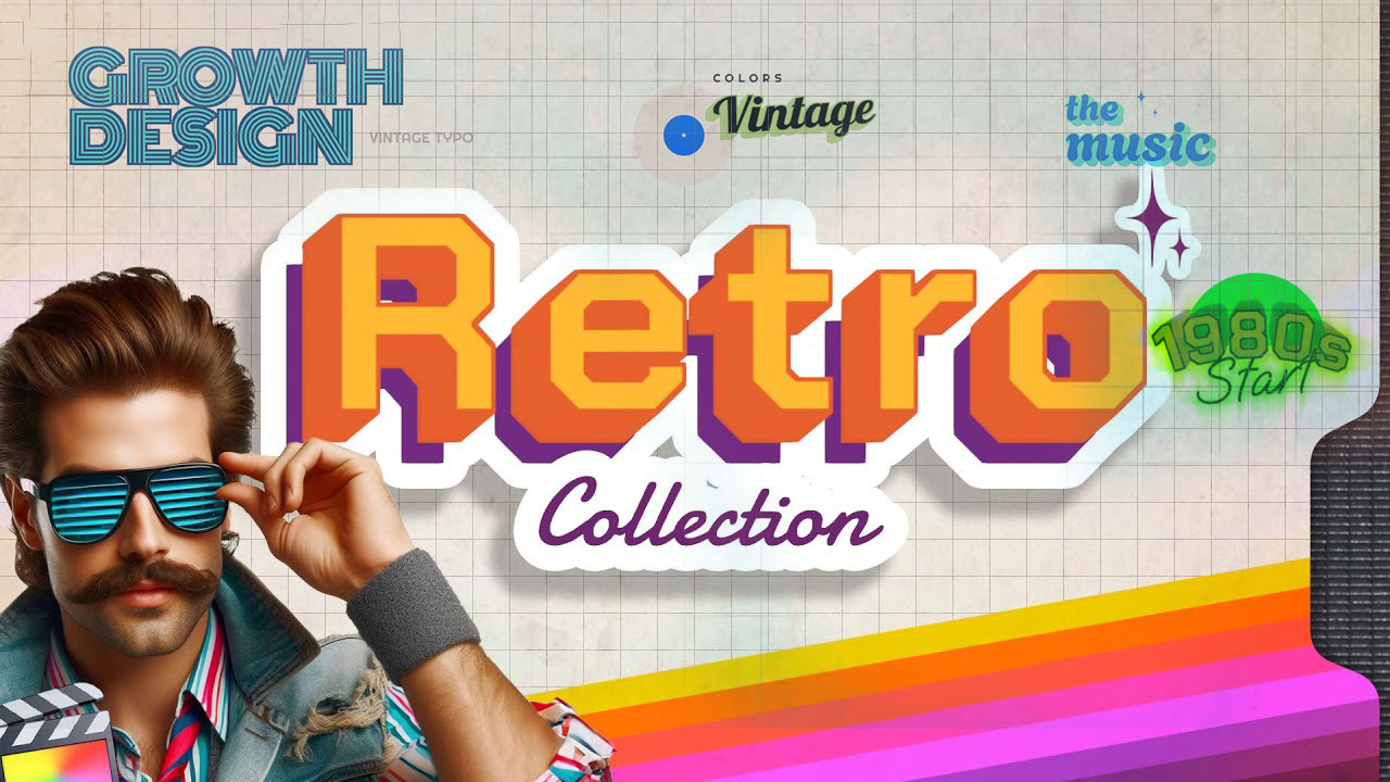 FCPX插件:60组80年代复古风格标题背景图形定格帧字幕条叠加效果 Retro Collection , 第1张-素材湾丨精选海外优质设计素材资源 FCPX插件:60组80年代复古风格标题背景图形定格帧字幕条叠加效果 Retro Collection , sucaiwan.com