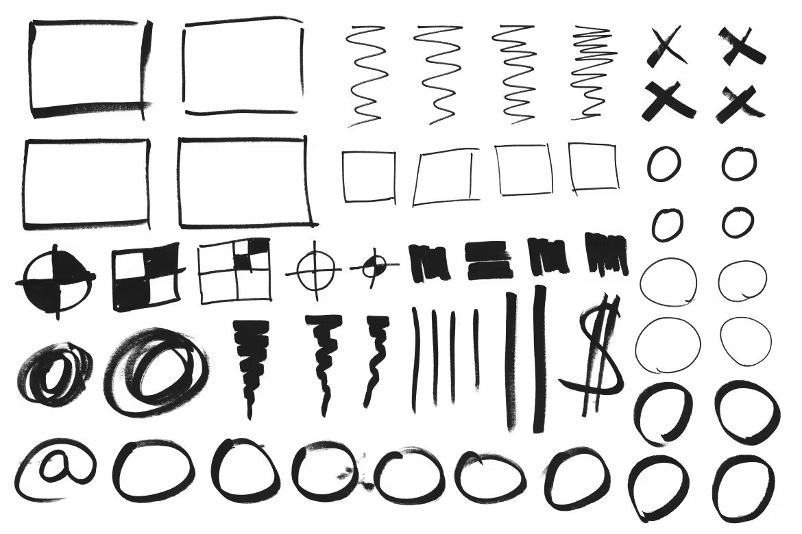 232款复古涂鸦街头艺术马克笔手绘线条圆圈符号标记PNG免扣设计元素套装 232 Marker Scribbles Pack 图片素材 sucaiwan.com