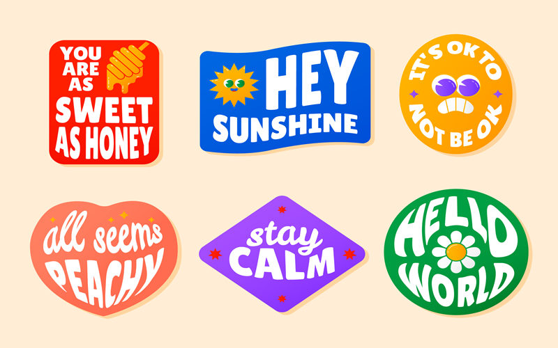 酸性复古潮流趣味手绘卡通元素艺术贴纸标签徽章Ai矢量设计素材 设计素材 sucaiwan.com