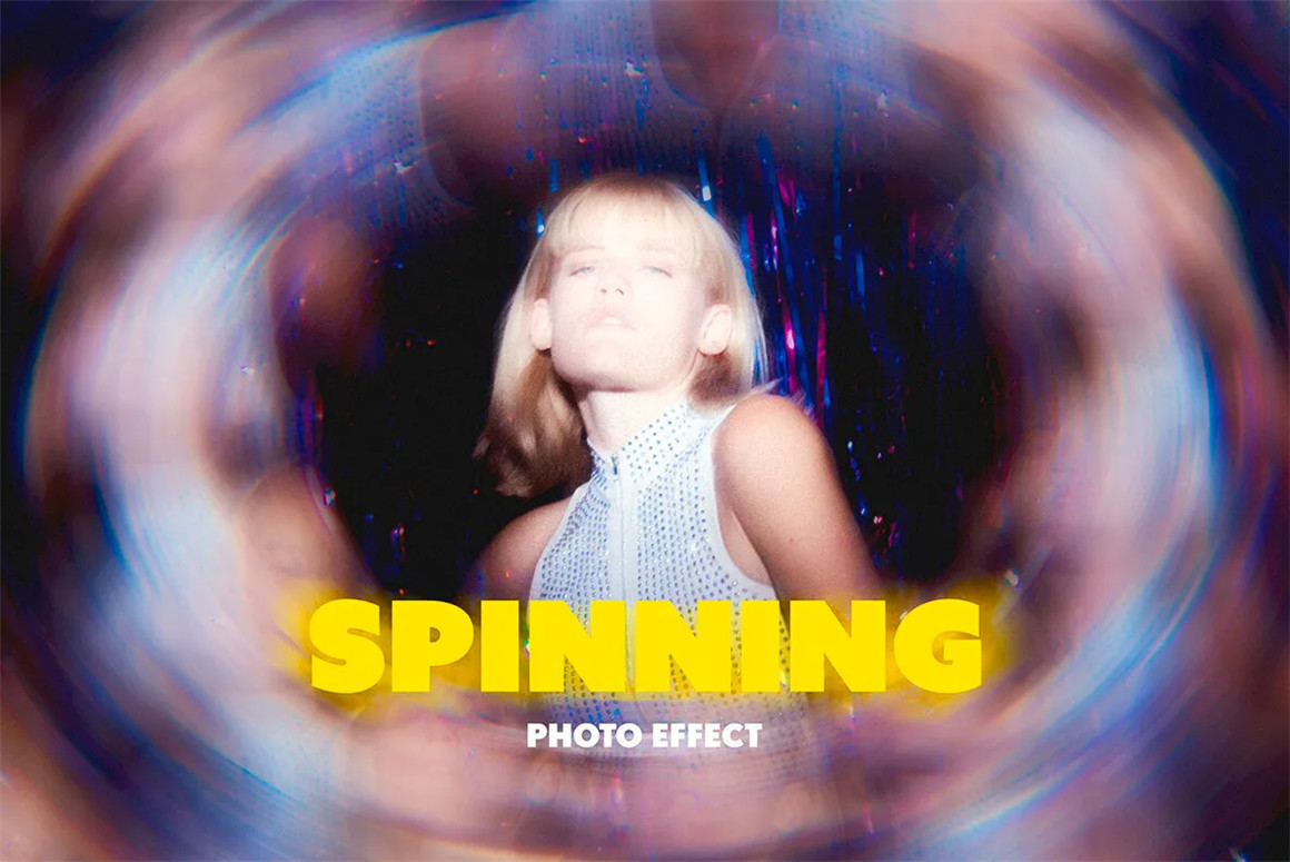 复古颗粒半调镜头旋转变焦抽象艺术图片后期叠加PSD特效样机 SPINNING BLUR PHOTO EFFECT , sucaiwan.com