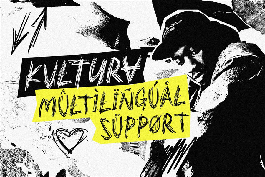 Kvltura 嘻哈hiphop风格炫酷黑白摇滚杂志手绘线条英文字体包 Unbored Scribbles Font 设计素材 sucaiwan.com