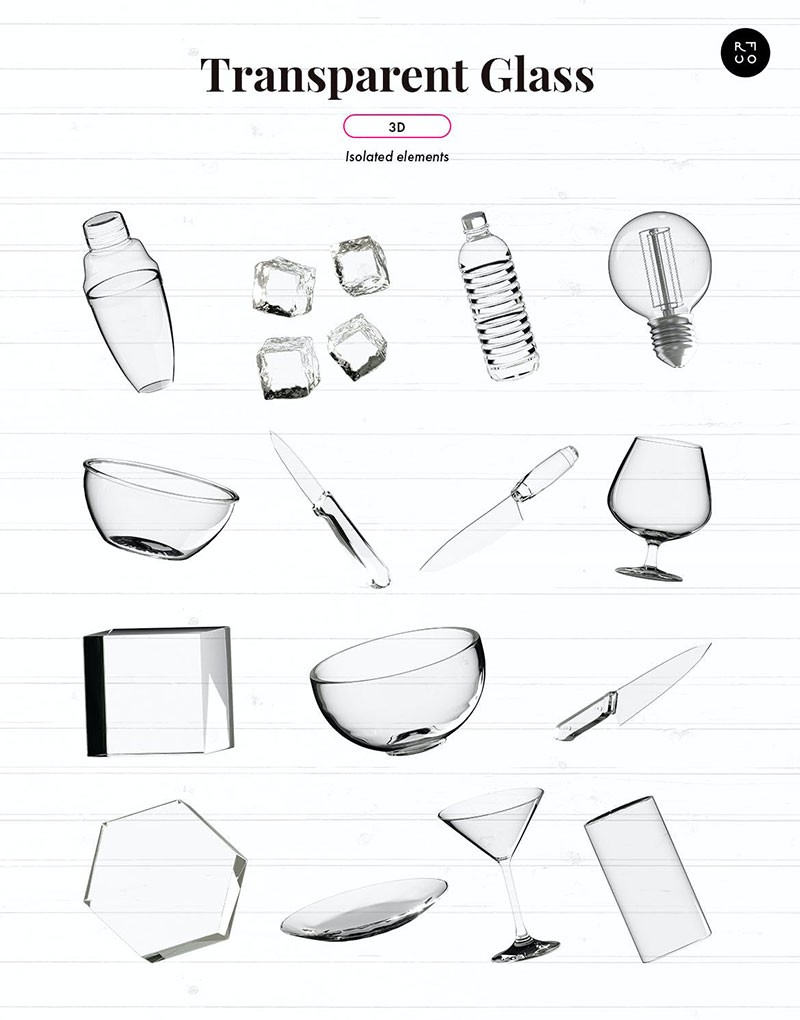 3D透明玻璃材质免抠PNG素材 图片素材 sucaiwan.com
