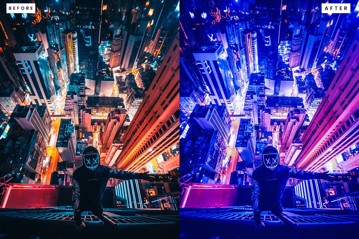 赛博朋克城市灯光摄影后期调色Lightroom预设 Lightroom Presets für Cyberpunk City 插件预设 sucaiwan.com