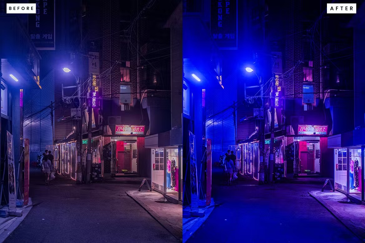 赛博朋克城市灯光摄影后期调色Lightroom预设 Lightroom Presets für Cyberpunk City 插件预设 sucaiwan.com