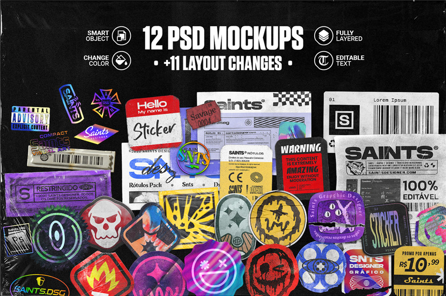 Saints Designer 抽象做旧酸性数字全息撕纸不干胶贴纸标签设计贴图贴纸PNG+PSD素材包 Stickers & Rótulos – Deluxe Edition 图片素材 第3张-素材湾丨精选海外优质设计素材资源 Saints Designer 抽象做旧酸性数字全息撕纸不干胶贴纸标签设计贴图贴纸PNG+PSD素材包 Stickers & Rótulos – Deluxe Edition 图片素材 sucaiwan.com