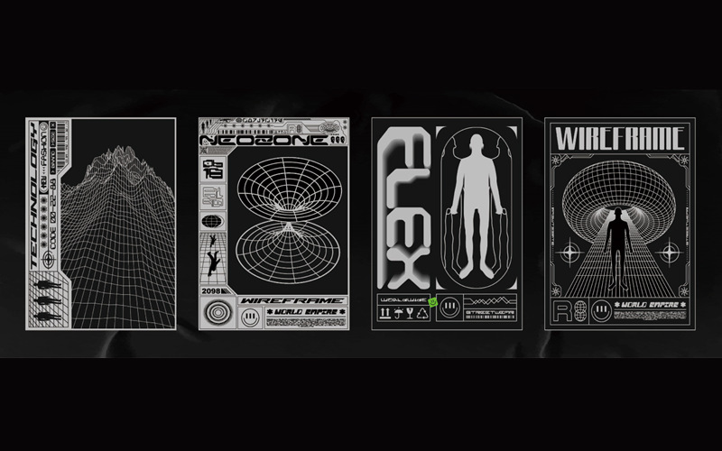 矢量AI手绘酸性潮流海报抽象几何赛博朋克装饰插画图案设计素材 图片素材 sucaiwan.com