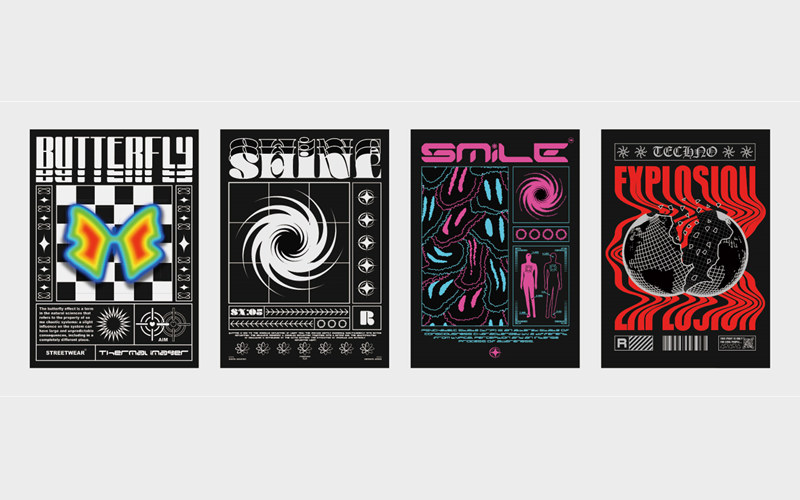 矢量AI手绘酸性潮流海报抽象几何赛博朋克装饰插画图案设计素材 图片素材 sucaiwan.com