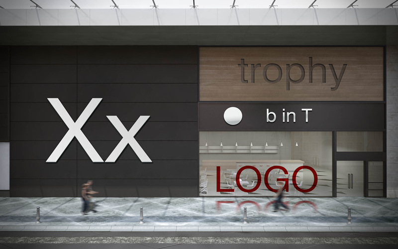 简约现代店铺店面门头招牌展示效果智能贴图PSD样机提案设计素材 样机素材 sucaiwan.com