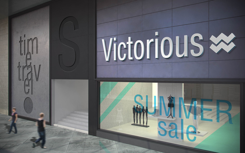 简约现代店铺店面门头招牌展示效果智能贴图PSD样机提案设计素材 样机素材 sucaiwan.com