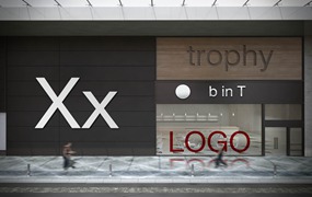 简约现代店铺店面门头招牌展示效果智能贴图PSD样机提案设计素材