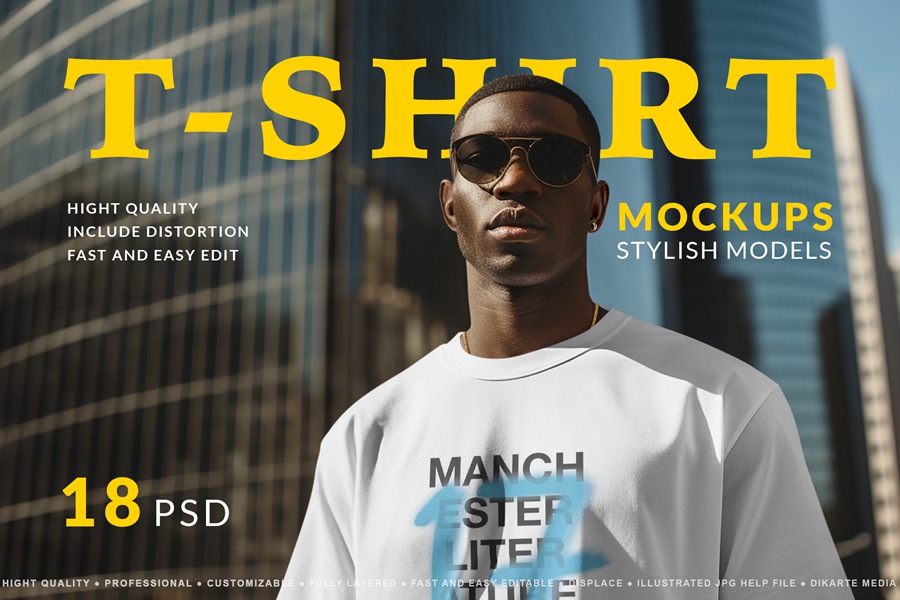 18款城市都市模特穿搭T恤短袖服装印花设计展示PSD样机T-Shirt Mockup Stylish Models 样机素材 sucaiwan.com