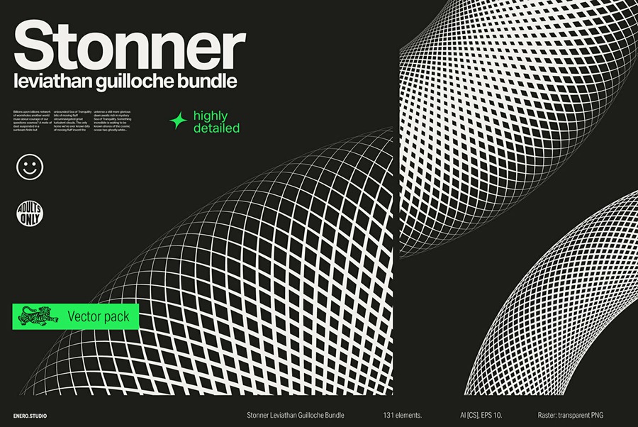 224款抽象几何网格扭曲波浪复古插画logo贴纸背景纹理AI矢量设计套装Stonner Leviathan Guilloche Bundle . 第1张-素材湾丨精选海外优质设计素材资源 224款抽象几何网格扭曲波浪复古插画logo贴纸背景纹理AI矢量设计套装Stonner Leviathan Guilloche Bundle . sucaiwan.com