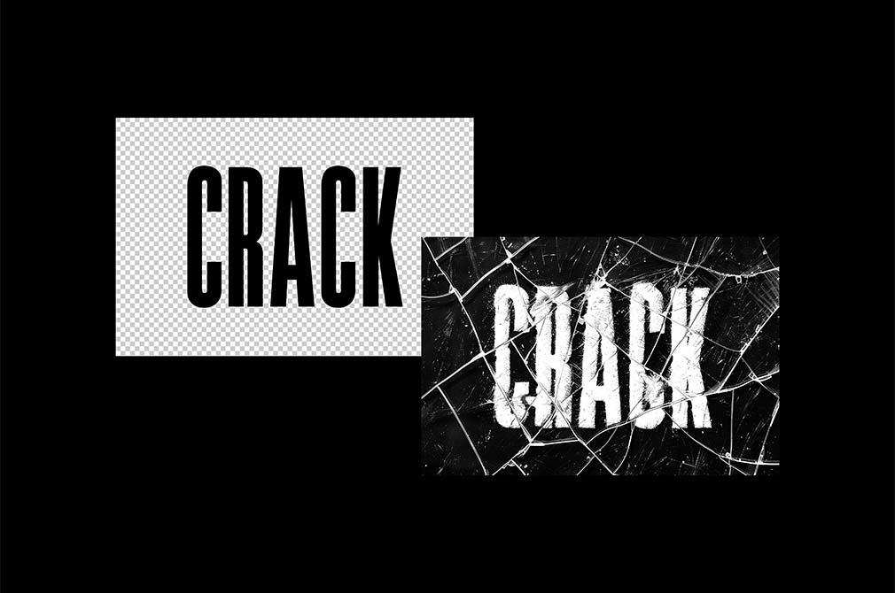 复古玻璃碎裂裂痕文本标题设计叠加特效PSD样机CRACKED GLASS TEXT EFFECT , sucaiwan.com