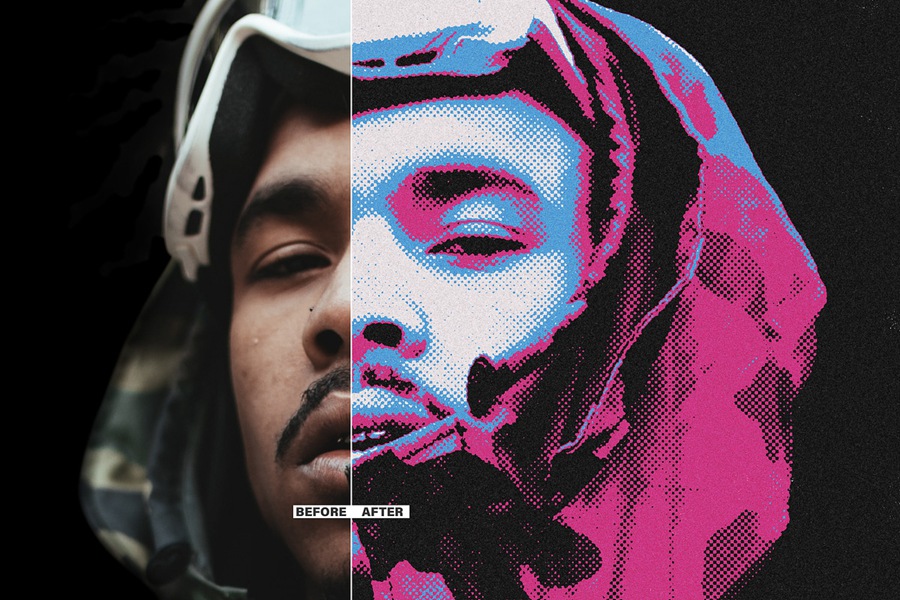 复古半调涂鸦喷漆街头艺术图像粗糙磨损PS特效动作插件设计套装Razor Stencil Halftone Effect Action 插件预设 第2张-素材湾丨精选海外优质设计素材资源 复古半调涂鸦喷漆街头艺术图像粗糙磨损PS特效动作插件设计套装Razor Stencil Halftone Effect Action 插件预设 sucaiwan.com