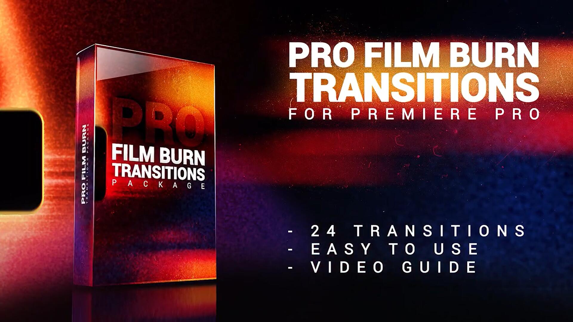 PR模板：24个复古做旧胶片燃烧漏光动态光耀斑转场动画过渡 , sucaiwan.com