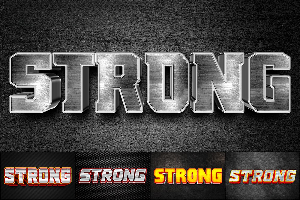 10款3D立体金属镀铬工业风文本标题logo徽标特效PSD样机套装Strong text effect set 设计素材 sucaiwan.com
