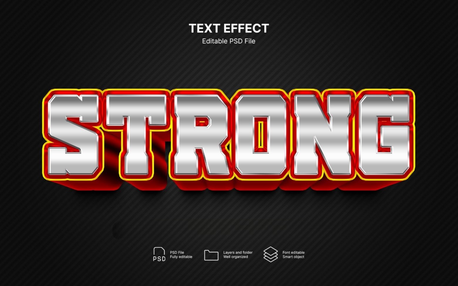 10款3D立体金属镀铬工业风文本标题logo徽标特效PSD样机套装Strong text effect set 设计素材 sucaiwan.com