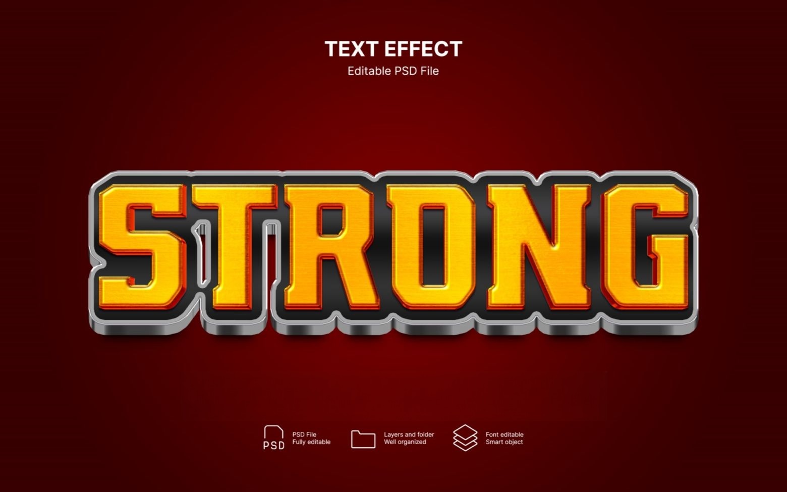 10款3D立体金属镀铬工业风文本标题logo徽标特效PSD样机套装Strong text effect set 设计素材 sucaiwan.com