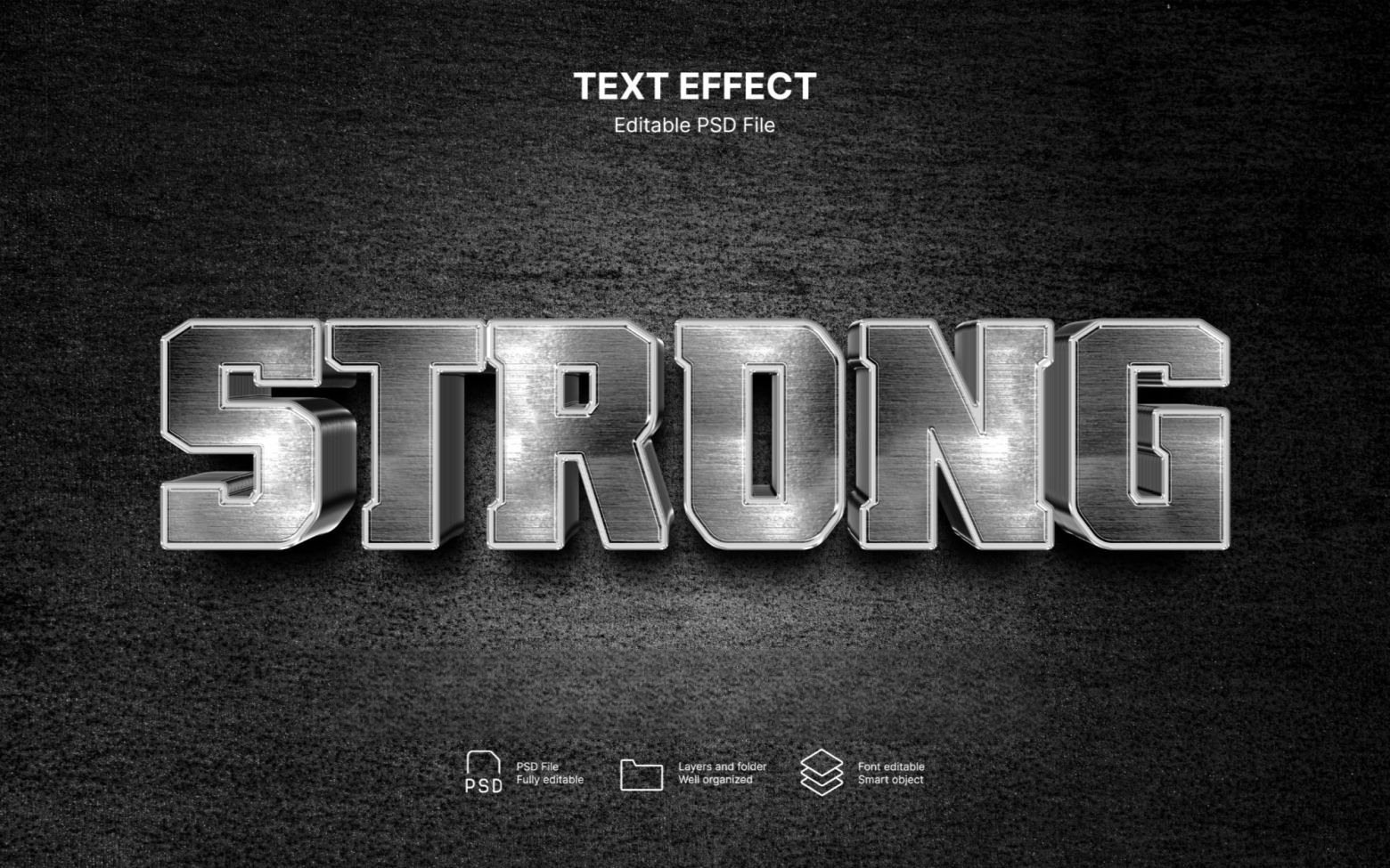 10款3D立体金属镀铬工业风文本标题logo徽标特效PSD样机套装Strong text effect set 设计素材 sucaiwan.com