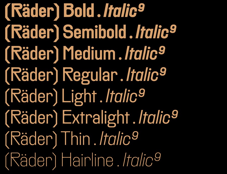 10款现代极简工业怪诞表现力标牌导视西文排版印刷无衬线字体家族Räder by Pangram Pangram 设计素材 第3张-素材湾丨精选海外优质设计素材资源 10款现代极简工业怪诞表现力标牌导视西文排版印刷无衬线字体家族Räder by Pangram Pangram 设计素材 sucaiwan.com